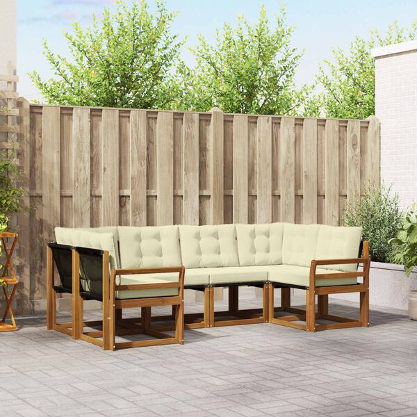 vidaXL Utomhussoffset med kudde 6 pcs Naturlig och Gr&auml;dde