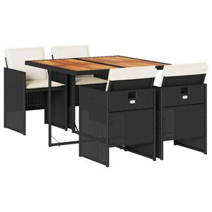 vidaXL Matgrupp f&ouml;r tr&auml;dg&aring;rden med dynor 5 delar svart konstrottning