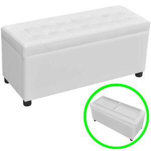 vidaXL Ottoman med f&ouml;rvaring konstl&auml;der vit