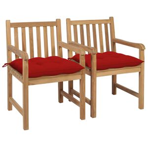 vidaXL Tr&auml;dg&aring;rdsstolar 2 st med r&ouml;da dynor massiv teak