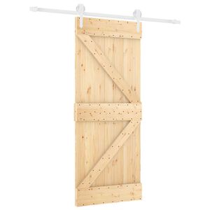 vidaXL Skjutd&ouml;rr Naturlig och vit 85 x 210 cm Massiv furutr&auml;d&ouml;rr