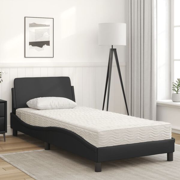 vidaXL Bed with Mattress "Dover" Black 90x190 cm Faux Leather