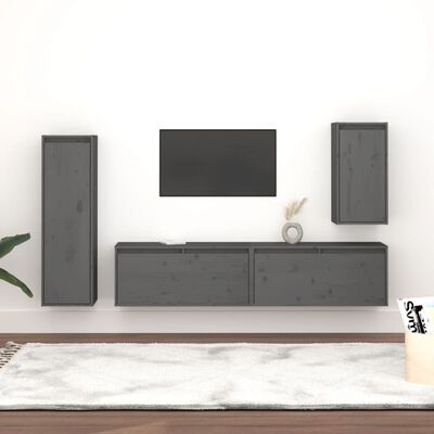 vidaXL Tv-bänk 4 st grå massiv furu