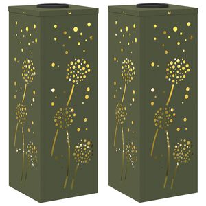 vidaXL Solar LED Stig Ljus 2 pcs Olivgr&ouml;n Kallvalsat st&aring;l