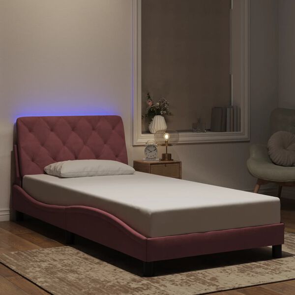 vidaXL Bed Frame with LED without Mattress Pink 100x200 cm Velvet