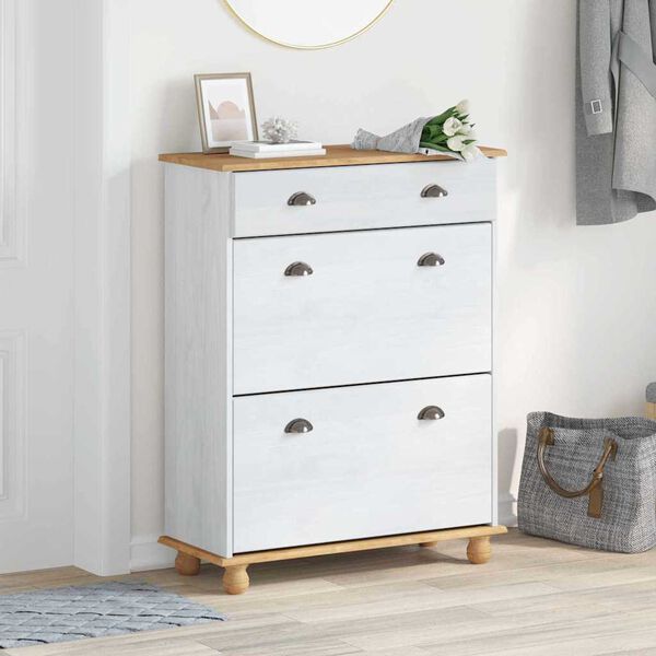 vidaXL Skosk&aring;p med l&aring;da ASKIM Vit 85 x 35 x 108 cm Massiv furu