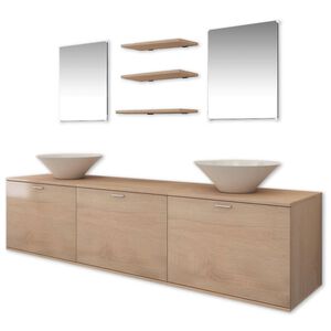 vidaXL Badrumsm&ouml;bler med handfat &aring;tta delar beige
