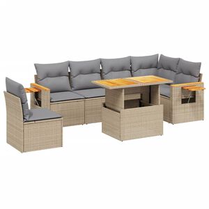 vidaXL Matgrupp f&ouml;r tr&auml;dg&aring;rden med dynor 7 delar beige konstrotting