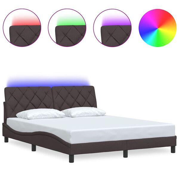 vidaXL Bed Frame with LED without Mattress Dark Brown 160x200 cm Fabric