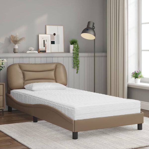 vidaXL Bed with Mattress "Hvar" Cappuccino 100x200 cm Faux Leather