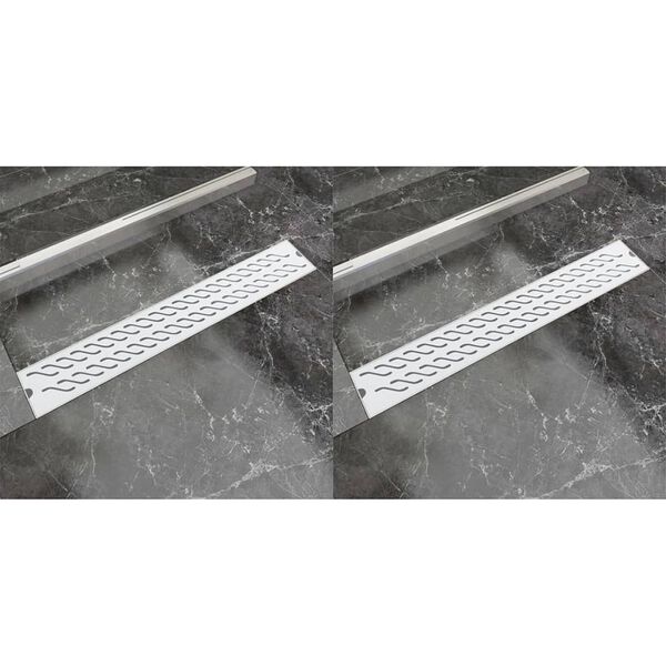 vidaXL Avlång golvbrunn 2 st vågig rostfritt stål 730x140 mm