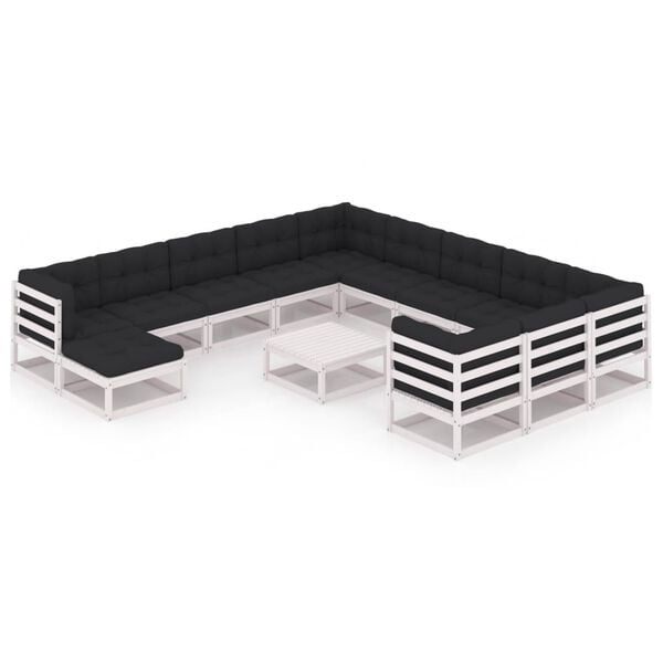 vidaXL Loungegrupp med dynor 13 delar vit massiv furu