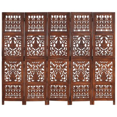vidaXL Rumsavdelare 5 paneler handsnidad brun 200x165 cm mangoträ