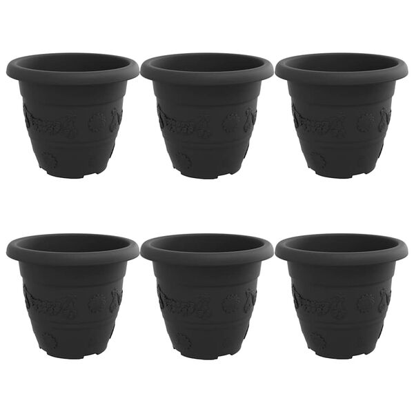 vidaXL Rund Blomkruka 6 pcs Svart &Oslash; 26 x 21.5 cm Plast