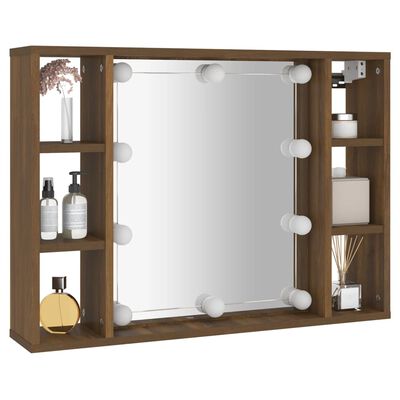 vidaXL Spegelskåp med LED brun ek 76x15x55 cm