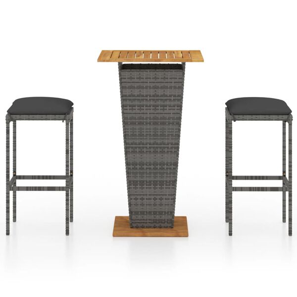 vidaXL Bargrupp för trädgården med dynor 3 delar konstrotting grå