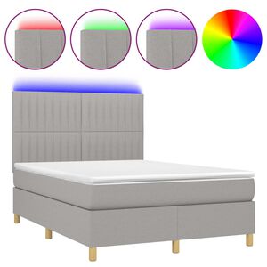 vidaXL Rams&auml;ng med madrass & LED ljusgr&aring; 140x200 cm tyg