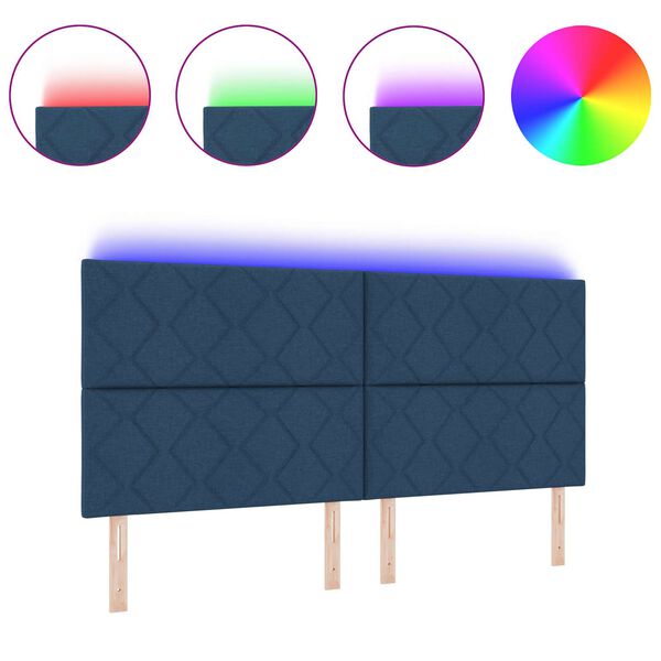 vidaXL Huvudgavel med LED -remsljus med huvudgavel Blå 200 cm tyg