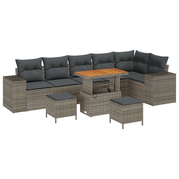 vidaXL Trädgårdsoffset med kudde med lagring med kudde 9 pcs Grå