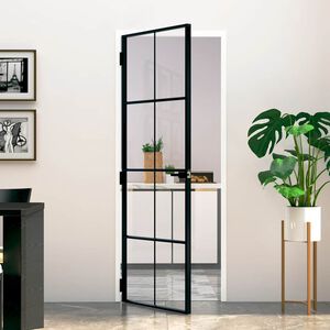 vidaXL Innerd&ouml;rr 76x201,5 cm h&auml;rdat glas och aluminium slim