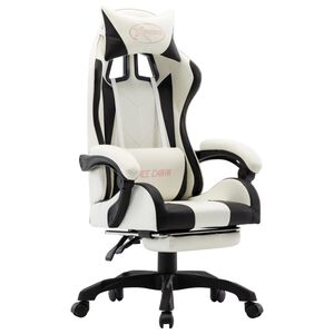 vidaXL Gamingstol med fotst&ouml;d svart och vit konstl&auml;der