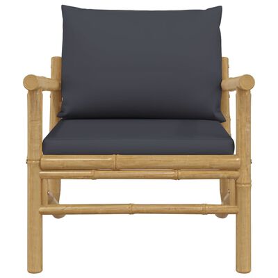 vidaXL Trädgårdsstol 2 st med mörkgråa dynor bambu