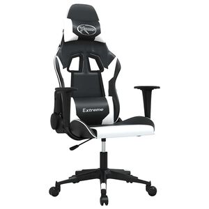 vidaXL Gamingstol med massage svart och vit konstl&auml;der