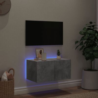vidaXL Väggmonterad tv-bänk LED betonggrå 60x35x31 cm