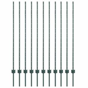 vidaXL Inb&auml;ddad staketpost 11 st Gr&ouml;n 180 cm Pulverlackerat st&aring;l