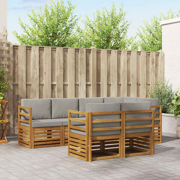 vidaXL Sektionsoffgrupp 7 pcs Naturlig och Ljus Gr&aring; Massivt Akaciatr&auml;