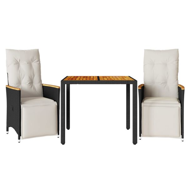 vidaXL Caféset med dynor 3 delar konstrotting svart