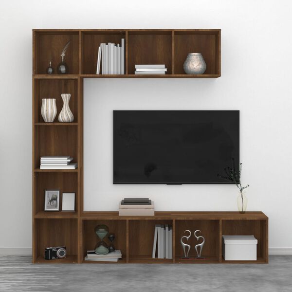 vidaXL Bokhylla/TV-bänk 3 delar set Brun ek 180x30x180 cm