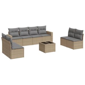 vidaXL Soffgrupp f&ouml;r tr&auml;dg&aring;rden med dynor 9 delar beige konstrotting