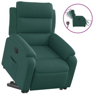 vidaXL Elektrisk reclinerf&aring;t&ouml;lj med uppresningshj&auml;lp m&ouml;rkgr&ouml;n tyg