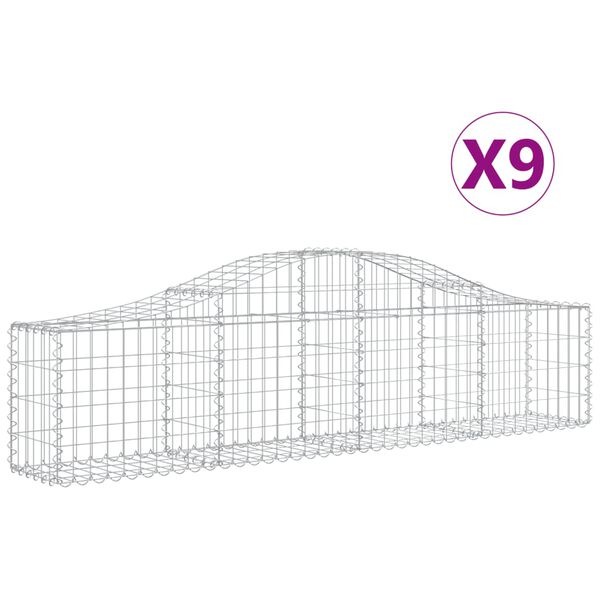 vidaXL Gabion bågformad 9 st 200x30x40/60 cm galvaniserat järn