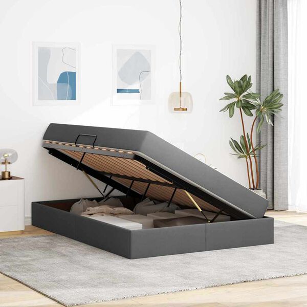 vidaXL F&ouml;rvaringss&auml;ng med madrass M&ouml;rkgr&aring; 140 x 200 cm Polyester