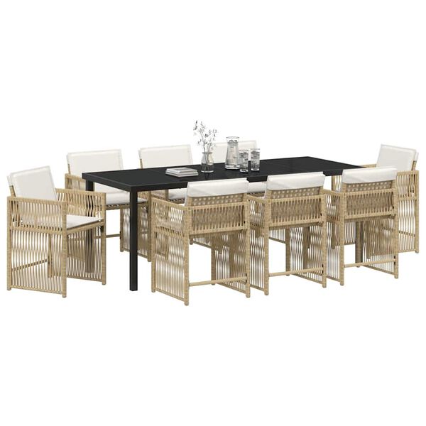 vidaXL Tr&auml;dg&aring;rdsm&ouml;belset 9 pcs Beige konstrotting
