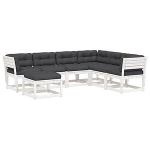 vidaXL Loungegrupp med dynor 7 delar vit massiv furu