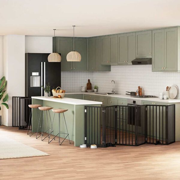 vidaXL Hundgrind med d&ouml;rr vikbar 12 paneler svart 600 cm poppel