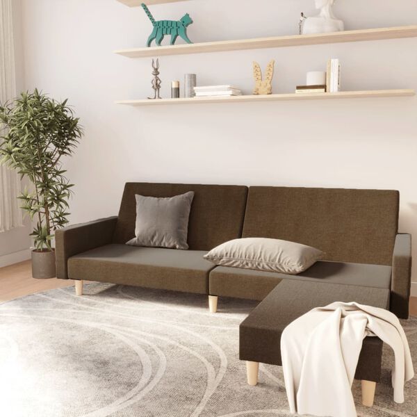 vidaXL B&auml;ddsoffa 2-sits med fotpall brun tyg