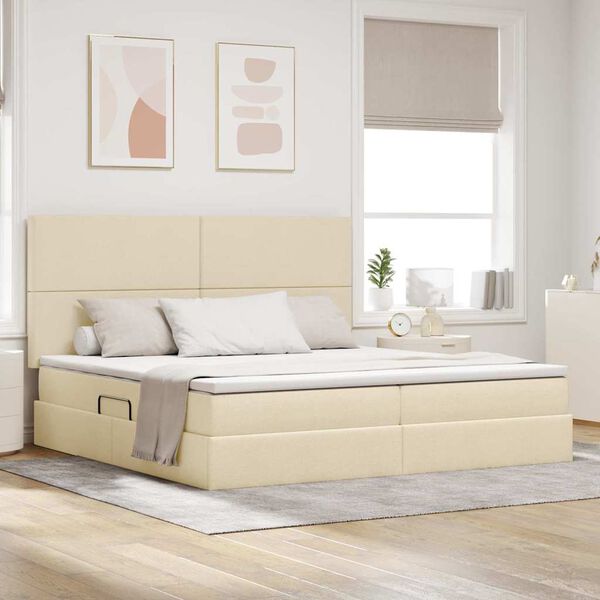 vidaXL F&ouml;rvaringss&auml;ng med LED med madrass Kr&auml;m 200 x 200 cm Polyester