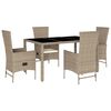vidaXL Matgrupp f&ouml;r tr&auml;dg&aring;rden med dynor 5 delar beige konstrotting