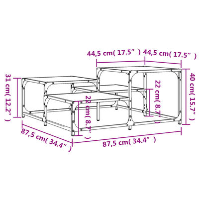vidaXL Soffbord grå sonoma 87,5x87,5x40 cm konstruerat trä