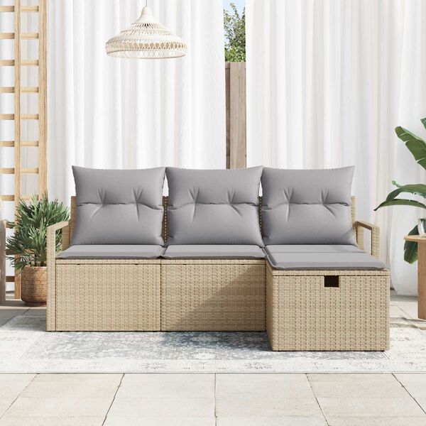 vidaXL Trädgårdsoffset med kudde med lagring 4 pcs Beige Poly rattan