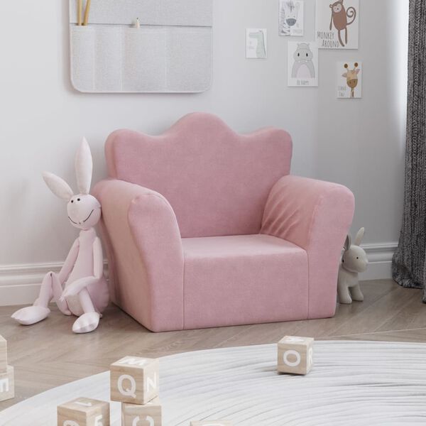 vidaXL Barnsoffa rosa mjuk plysch