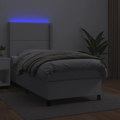 vidaXL Ramsäng med madrass & LED vit 90x200 cm konstläder