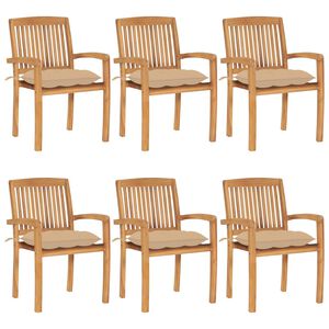 vidaXL Stapelbara tr&auml;dg&aring;rdsstolar med dynor 6 st massiv teak