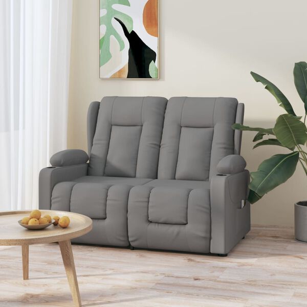 vidaXL Massagef&aring;t&ouml;lj med kopph&aring;llare 2-sits gr&auml;ddvit konstl&auml;der