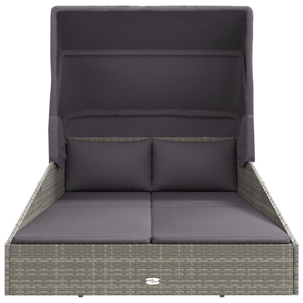 vidaXL Solsäng med hopfällbart tak grå 200x114x128 cm konstrotting