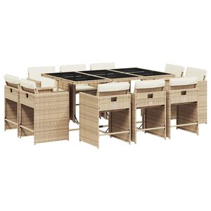 vidaXL Matgrupp f&ouml;r tr&auml;dg&aring;rden med dynor 11 delar beige konstrotting